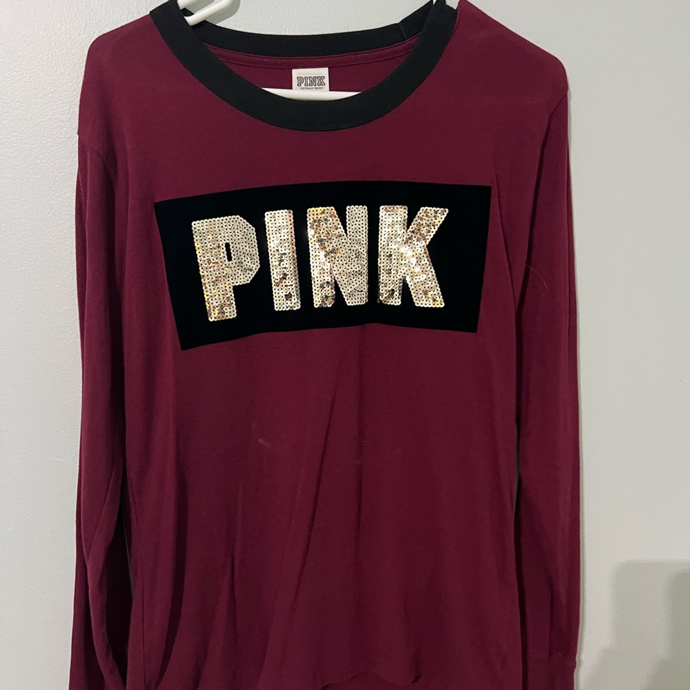 PINK Victoria's Secret Red and Black Graphic long sleeve shirt.